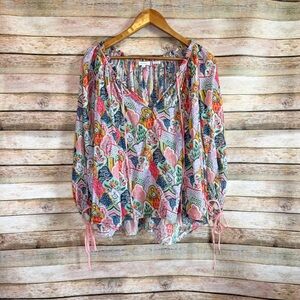 RHODE Women's Jamie Wallflower Floral Boho Tie Neck Flowy Top Size XL